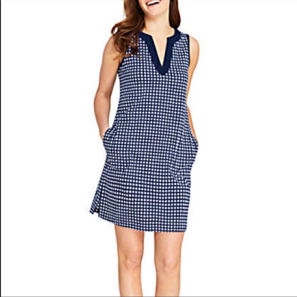 Draper James for Lands’ End Navy Gingham Dress. Size medium.